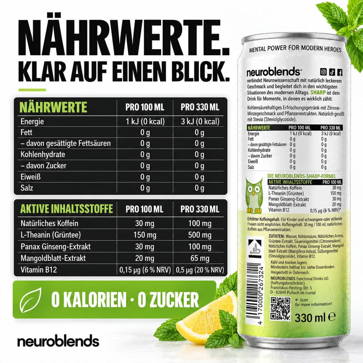 Neuroblends SHARP – 24 Dosen (24 x 330 ml) – Fokus & Konzentration ohne Zucker