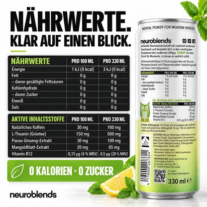 Neuroblends SHARP – 24 Dosen (24 x 330 ml) – Fokus & Konzentration ohne Zucker