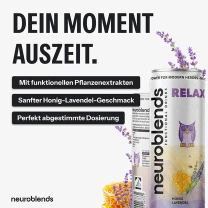 Neuroblends RELAX- 24 Dosen (24 × 330 ml) - Wellness Drink Honig-Lavendel ohne Zucker