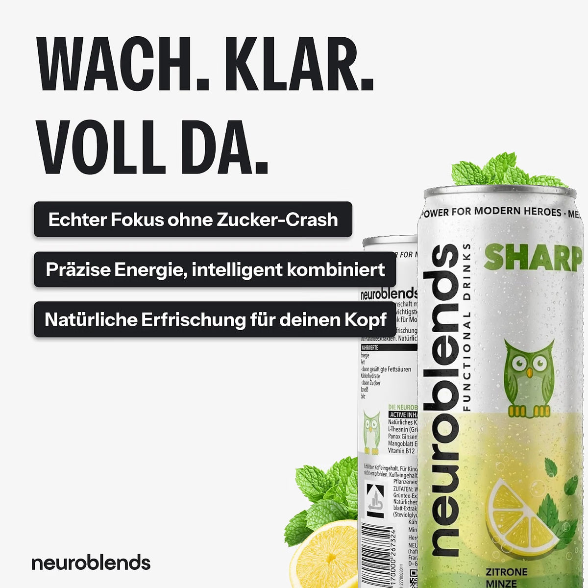 Neuroblends SHARP – 24 Dosen (24 x 330 ml) – Fokus & Konzentration ohne Zucker
