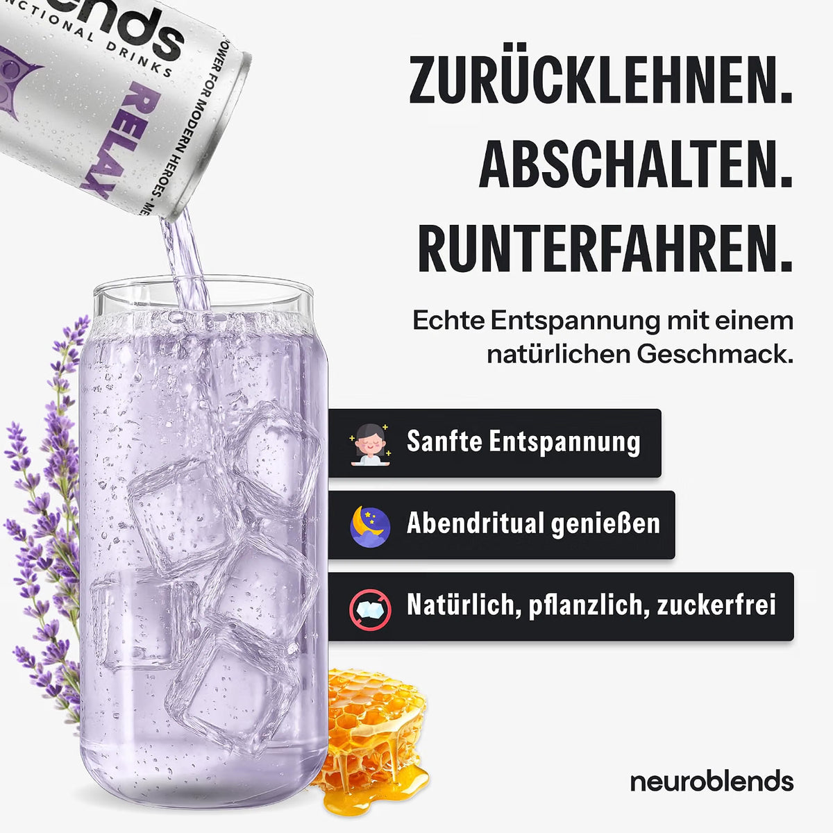 Neuroblends RELAX- 24 Dosen (24 × 330 ml) - Wellness Drink Honig-Lavendel ohne Zucker