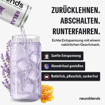 Neuroblends RELAX- 24 Dosen (24 × 330 ml) - Wellness Drink Honig-Lavendel ohne Zucker
