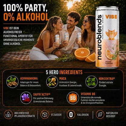 Neuroblends VIBE – 24 Dosen (24 × 330 ml) – Alkoholfreier Mood Drink ohne Zucker
