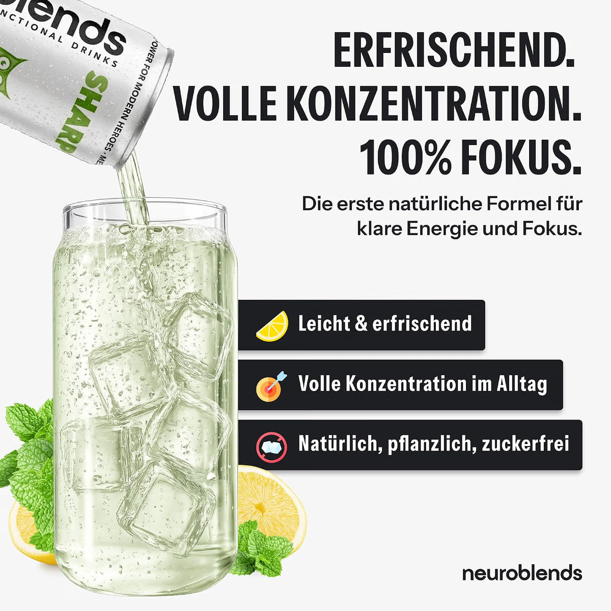 Neuroblends SHARP – 24 Dosen (24 x 330 ml) – Fokus & Konzentration ohne Zucker