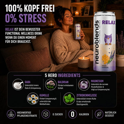 Neuroblends RELAX- 24 Dosen (24 × 330 ml) - Wellness Drink Honig-Lavendel ohne Zucker