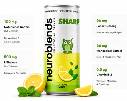 Neuroblends SHARP – 24 Dosen (24 x 330 ml) – Fokus & Konzentration ohne Zucker