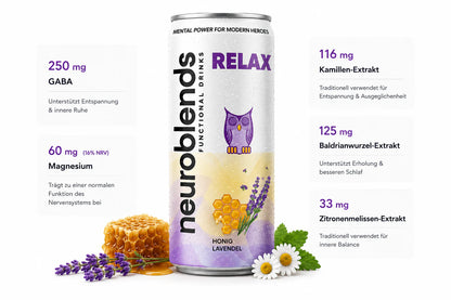 Neuroblends RELAX- 24 Dosen (24 × 330 ml) - Wellness Drink Honig-Lavendel ohne Zucker
