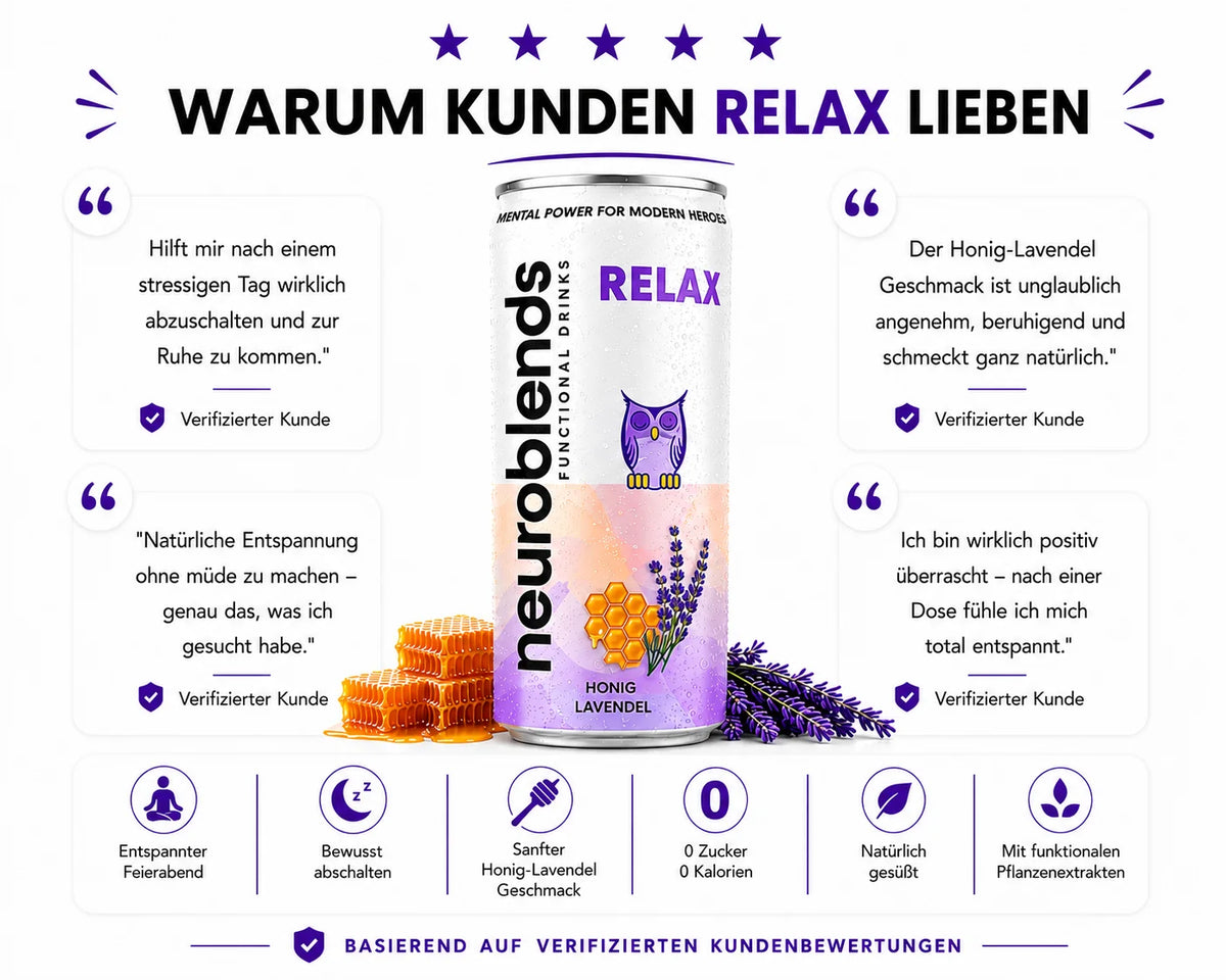 Neuroblends RELAX- 24 Dosen (24 × 330 ml) - Wellness Drink Honig-Lavendel ohne Zucker