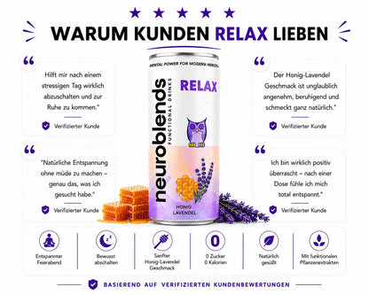 Neuroblends RELAX- 24 Dosen (24 × 330 ml) - Wellness Drink Honig-Lavendel ohne Zucker