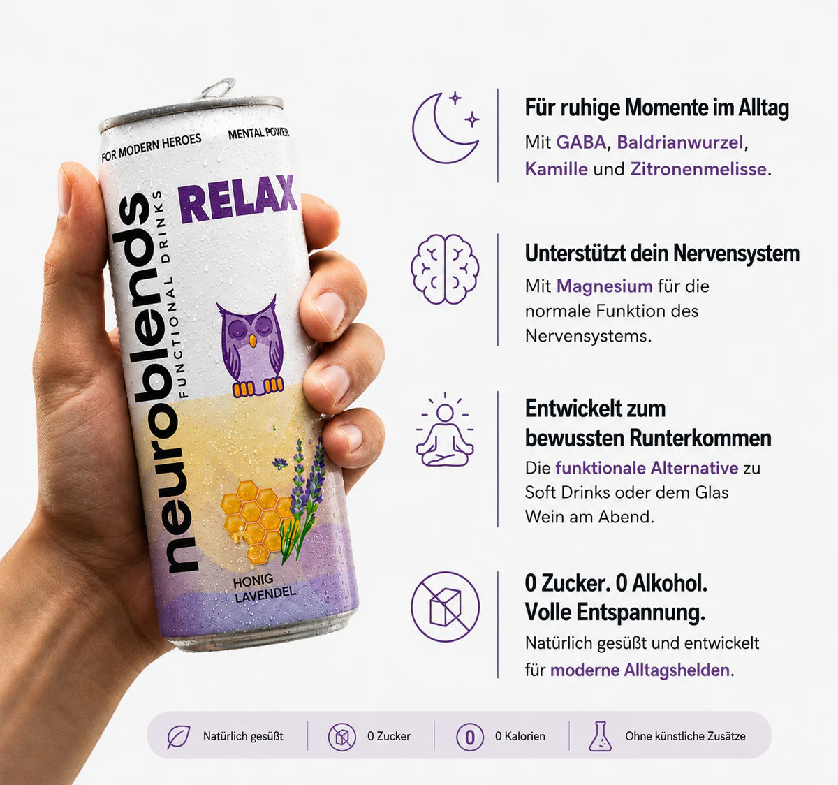 Neuroblends RELAX- 24 Dosen (24 × 330 ml) - Wellness Drink Honig-Lavendel ohne Zucker