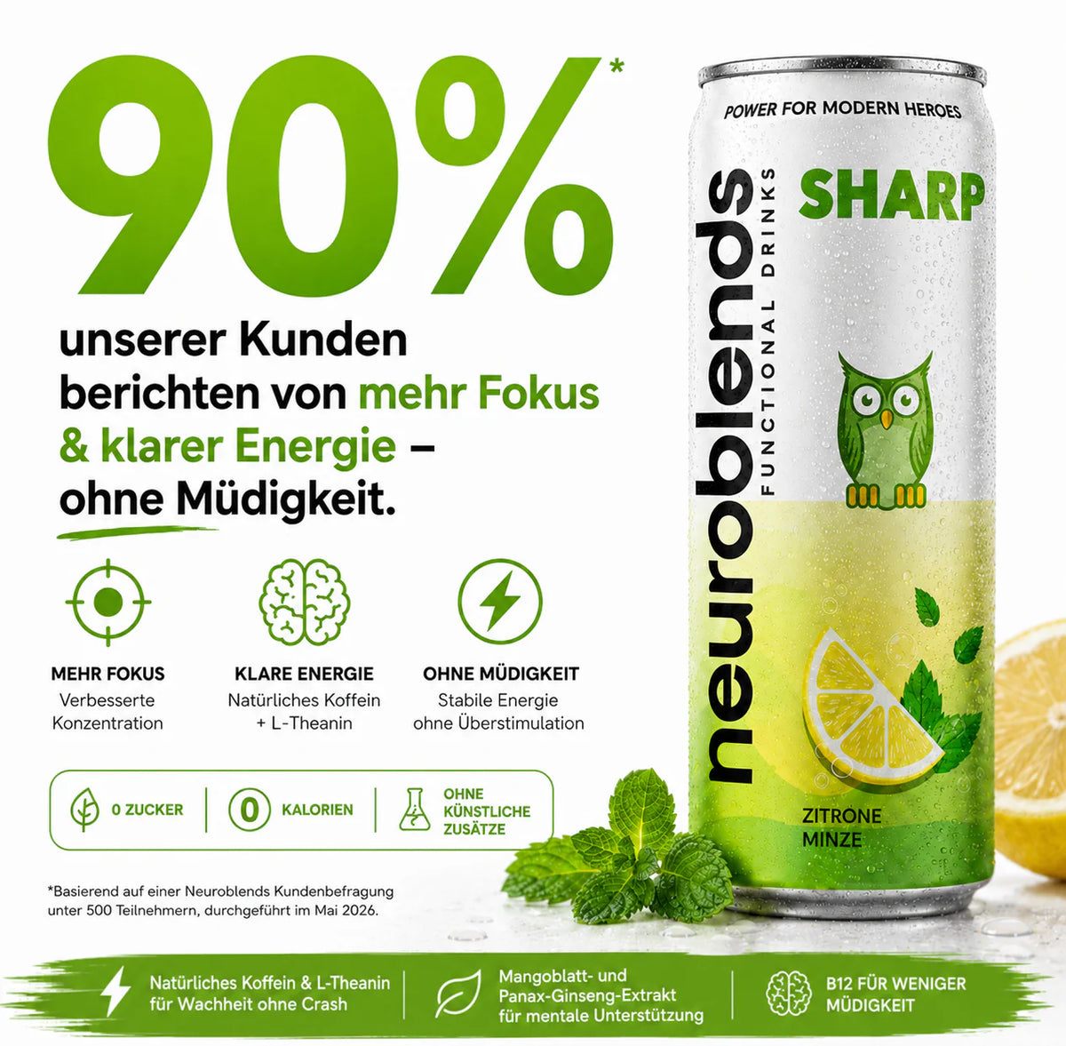 Neuroblends SHARP – 24 Dosen (24 x 330 ml) – Fokus & Konzentration ohne Zucker