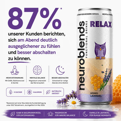 Neuroblends RELAX- 24 Dosen (24 × 330 ml) - Wellness Drink Honig-Lavendel ohne Zucker